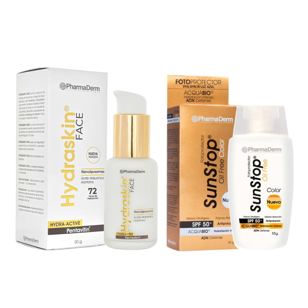 Pharmaderm Hydraskin Face x 50g + Sunstop Oil Free  Color SPF50+ x 55g