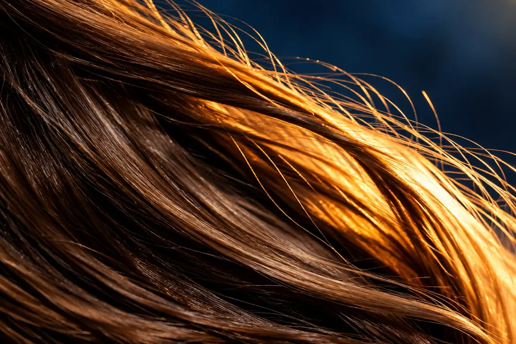 Mechones de cabello sano a contraluz dorado