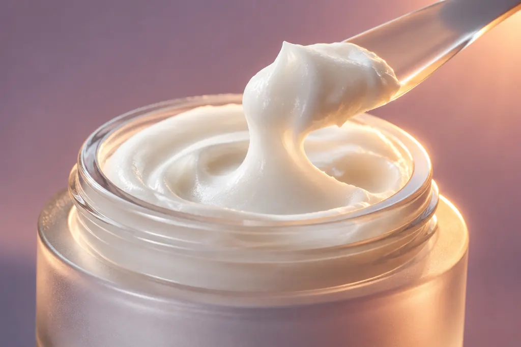 Crema en la yema del dedo a contraluz