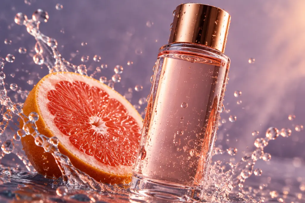 Gota de tónico exfoliante salpicando sobre vidrio