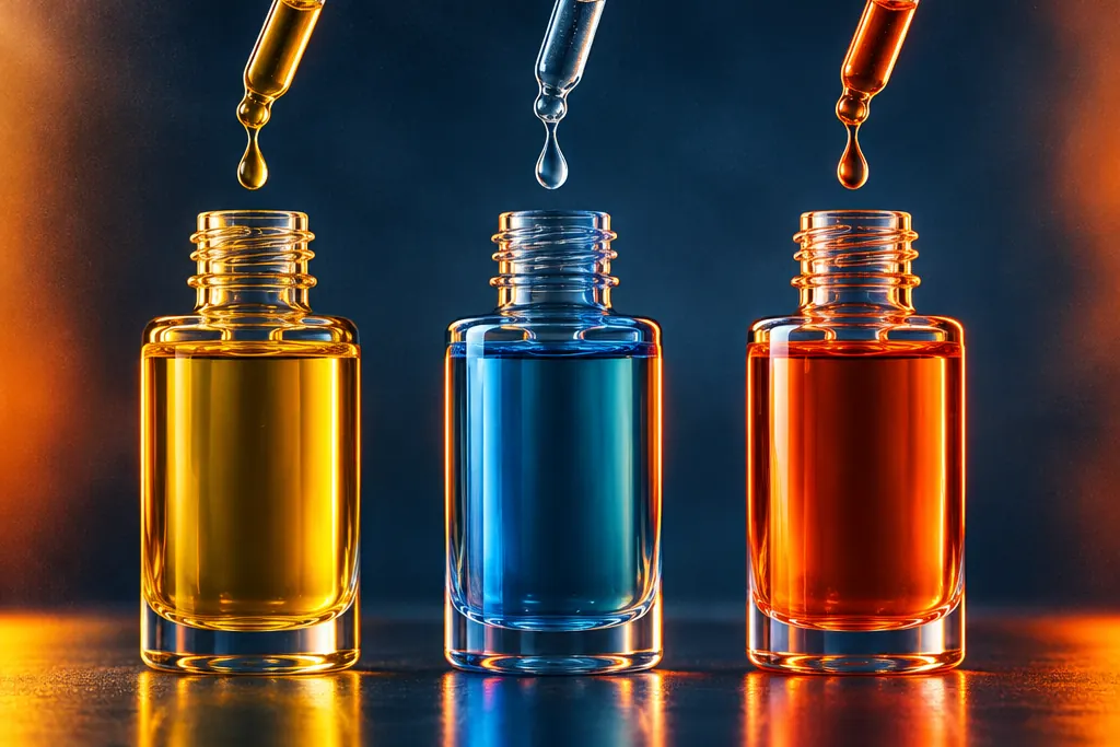 Tres gotas de sérum cayendo en secuencia