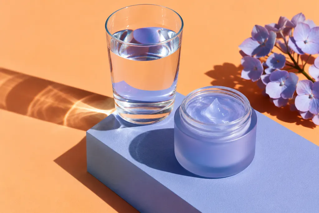 Vaso de agua junto a un gel hidratante
