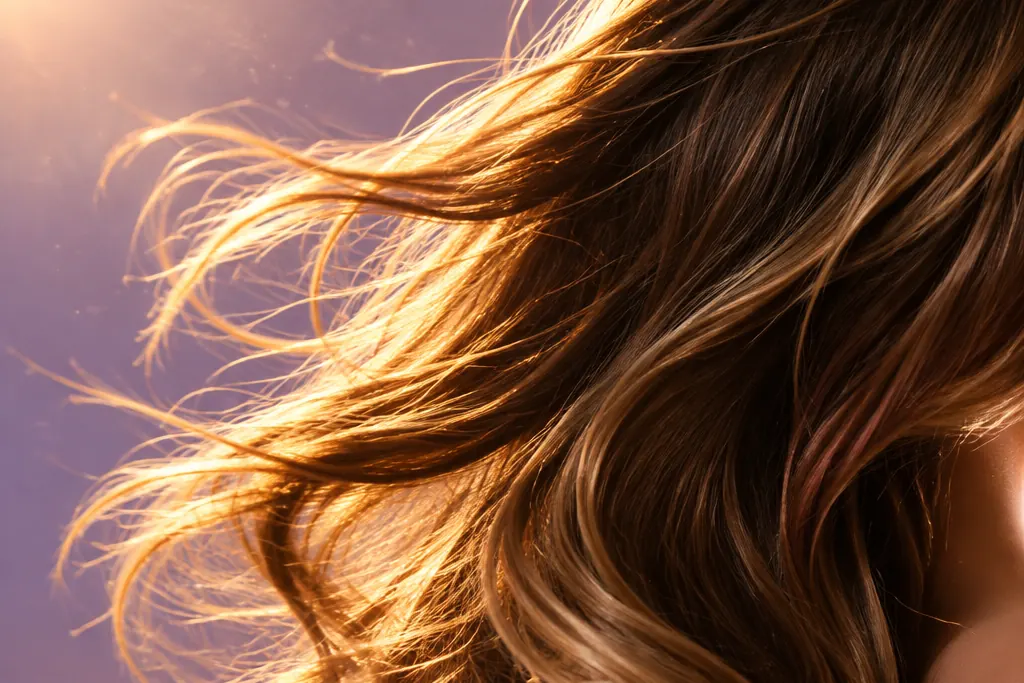 Mechones de cabello sano a contraluz