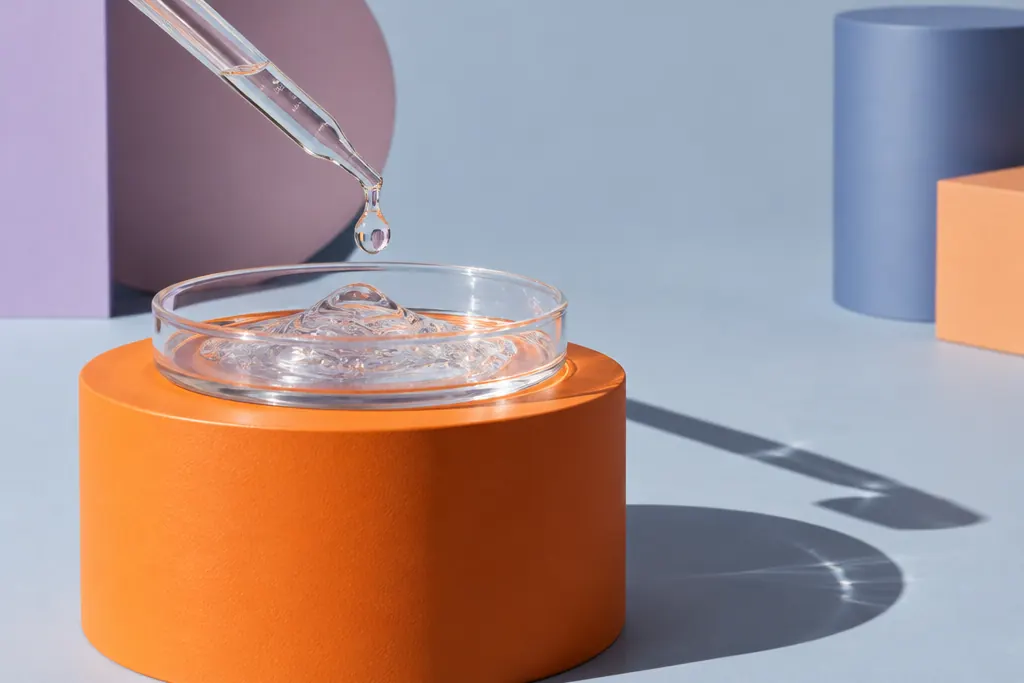 Pipeta de laboratorio sobre una placa con gel transparente